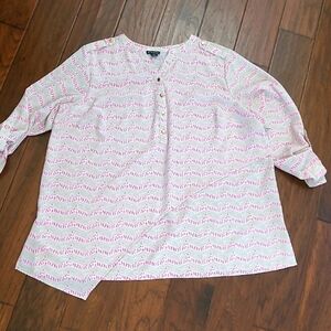 New Directions Pink, Khaki & Cream Asymmetrical Blouse size 1X